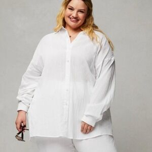 NWT Fabletics White Cotton Viole Oversized Lightweight Shirt Size XXL Summer